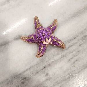 swarovski enamel hinged trinket box and necklace. purple and gold starfish